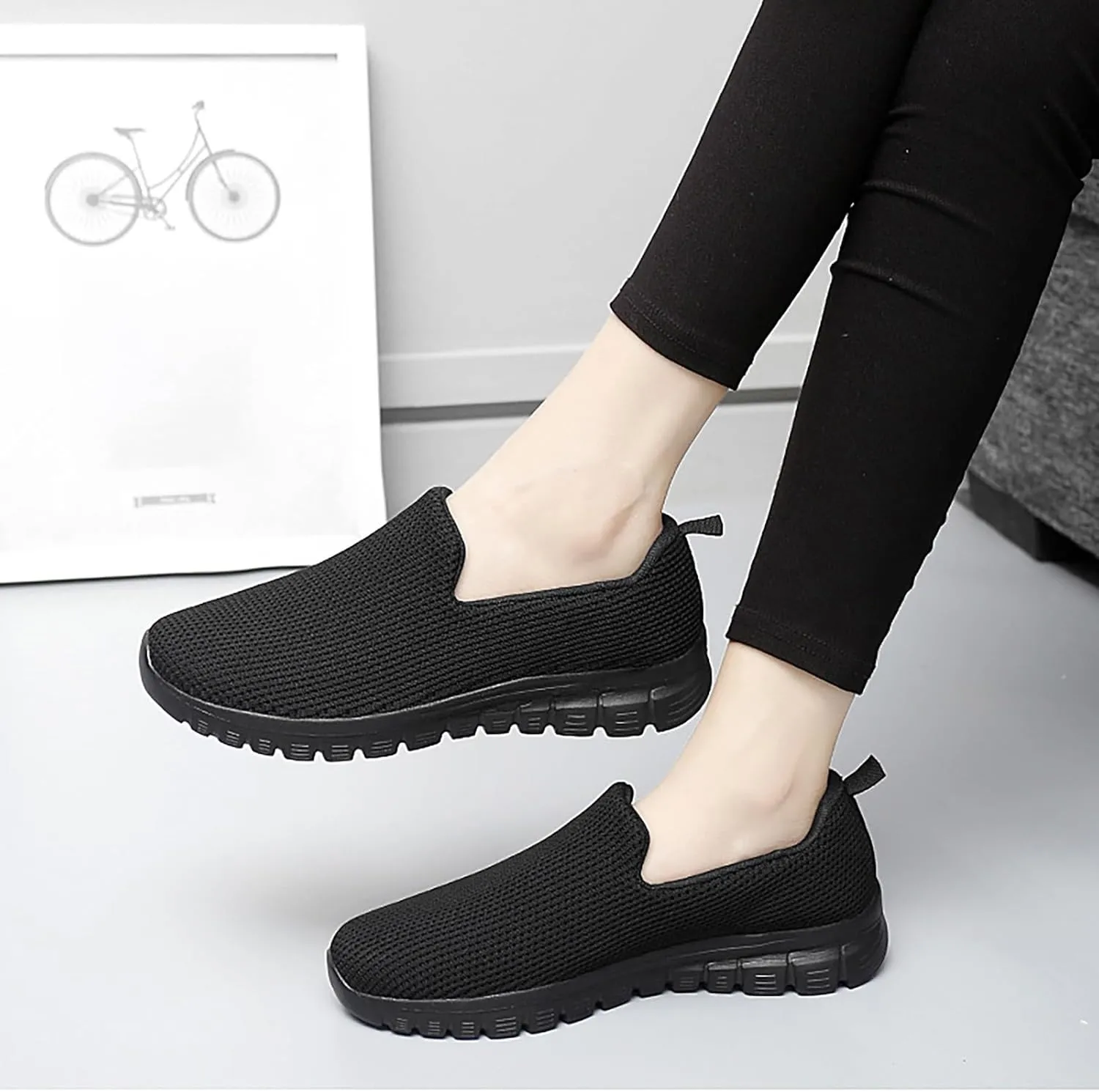 SBGMoSJ Casual Sneakers for Women Wide Zapatos Negros para Mujer Altos Womens Walking Shoes Slip On Sneakers Wide Width Black Tennis Shoes for Women Nursing Zapatos OrtopéDicos para Mujeres El