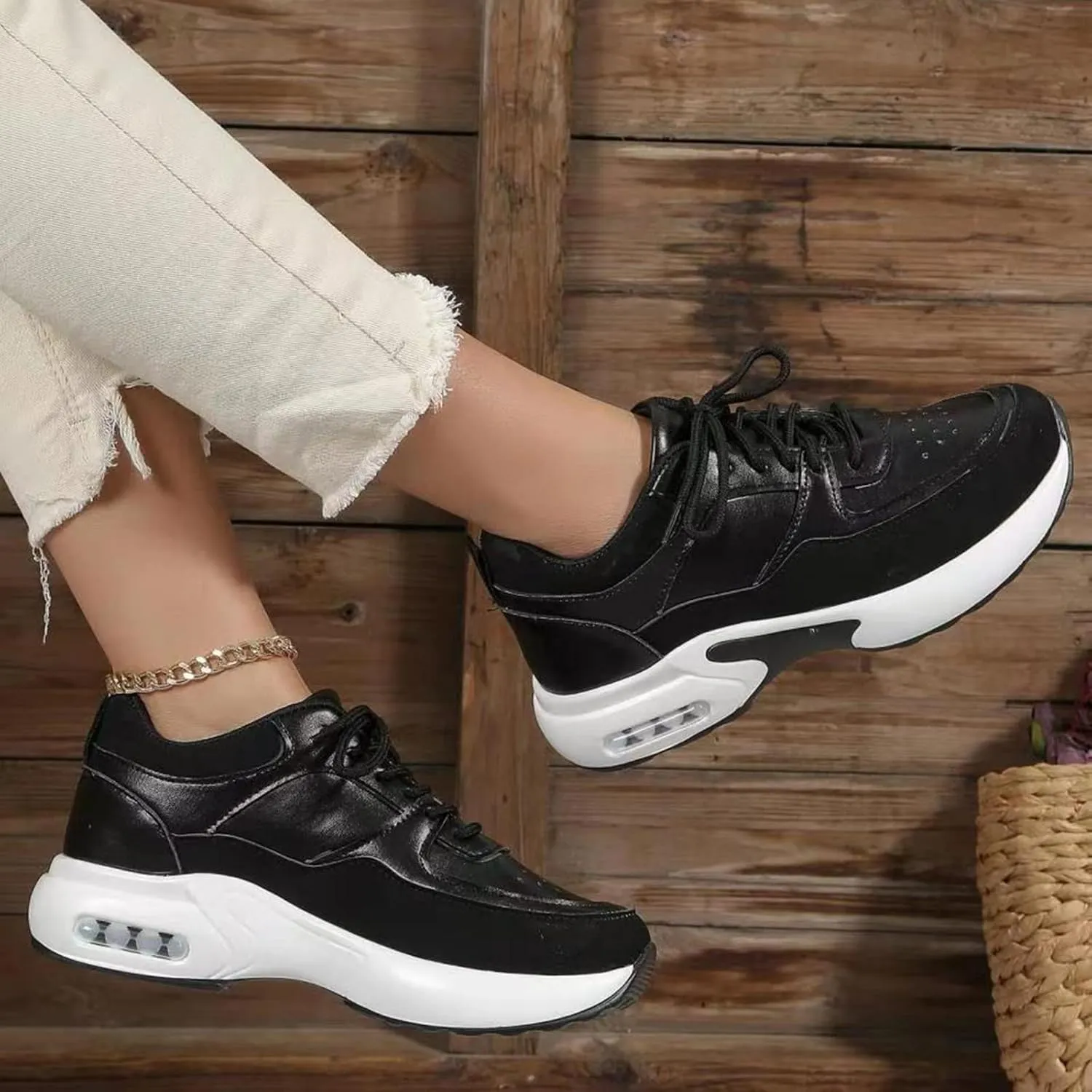 SBGMoSJ Fashion Sneakers for Women Comfy Work Shoes for Women Standing All Day Womens Slip On Sneakers Wide Womens Fashion Sneakers Size 10.5 Black Comfy Walking Shoes Women