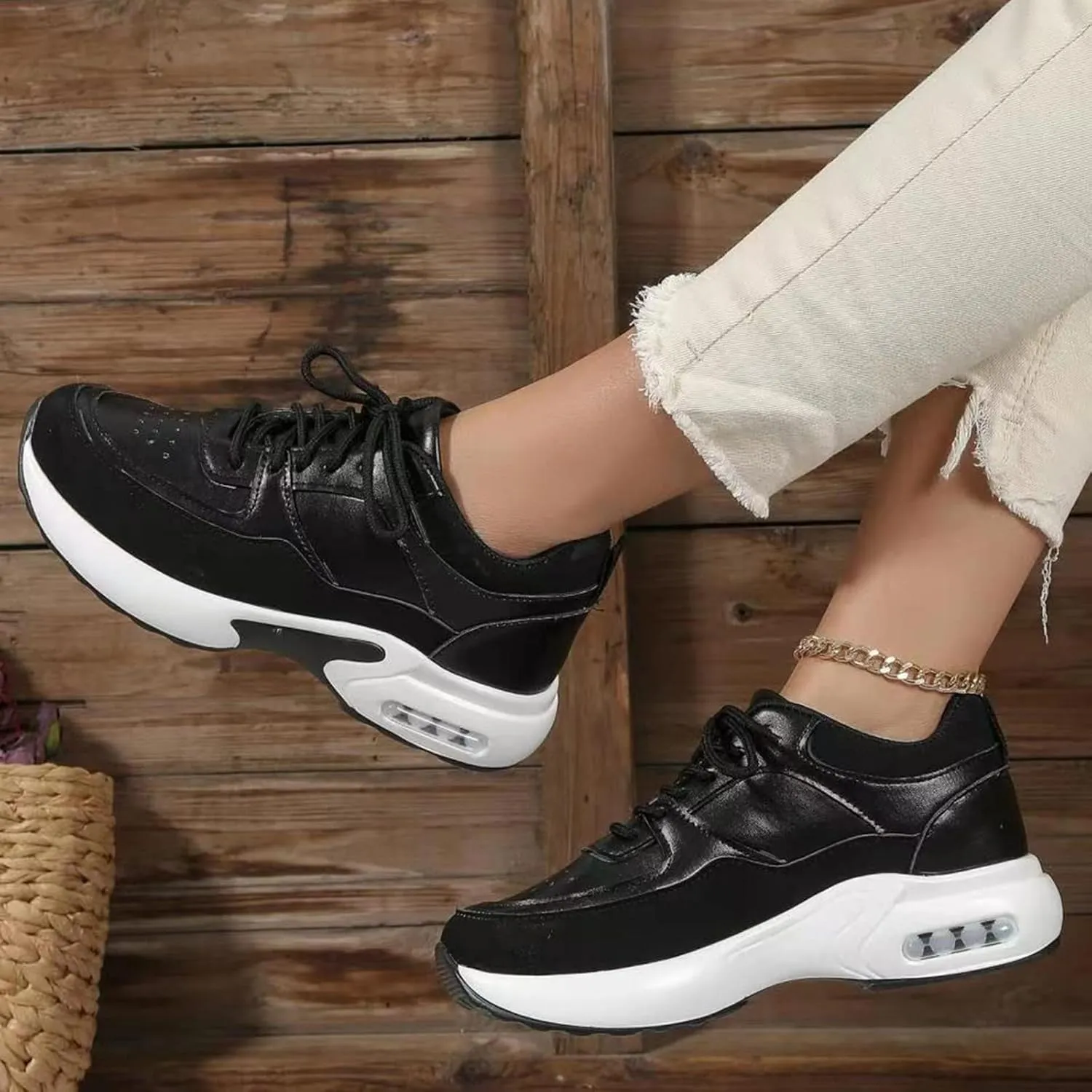 SBGMoSJ Fashion Sneakers for Women Comfy Work Shoes for Women Standing All Day Womens Slip On Sneakers Wide Womens Fashion Sneakers Size 10.5 Black Comfy Walking Shoes Women
