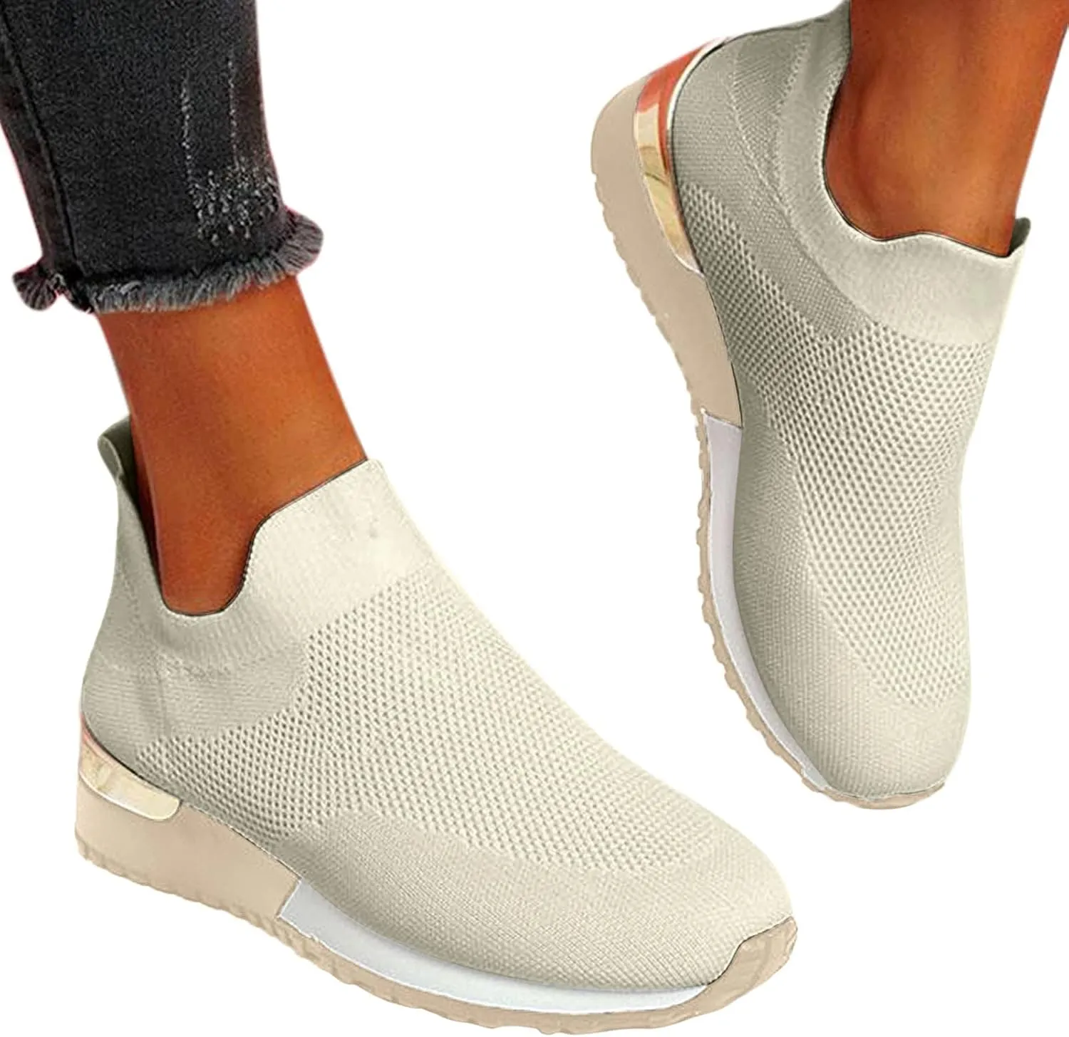 SBGMoSJ Women's Fashion Sneakers Lace-Up Woven Knit Upper Women's Wedge Fashion Sneakers Black Shoes Women Slip Ons Womens Fashion Sneakers Athletic Shoes Women Size 5.5