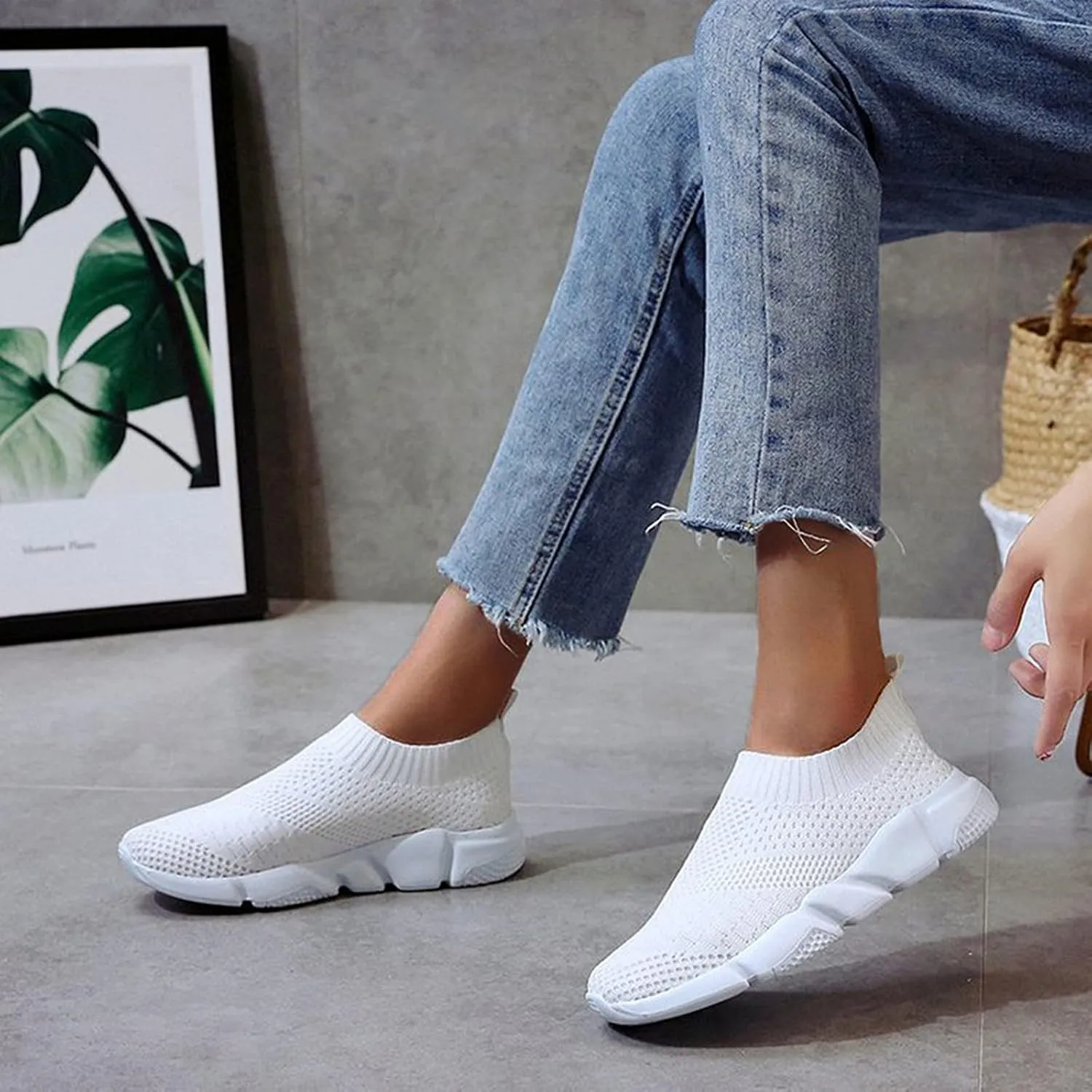 SBGMoSJ Women's Sneakers Size 9 Slip On Slip On Shoes for Women 2023 Wide Width White Canvas Tennis Shoes for Women Womens High Top Sneakers with Zipper Slip Resistant Work Shoes for Women Nurse