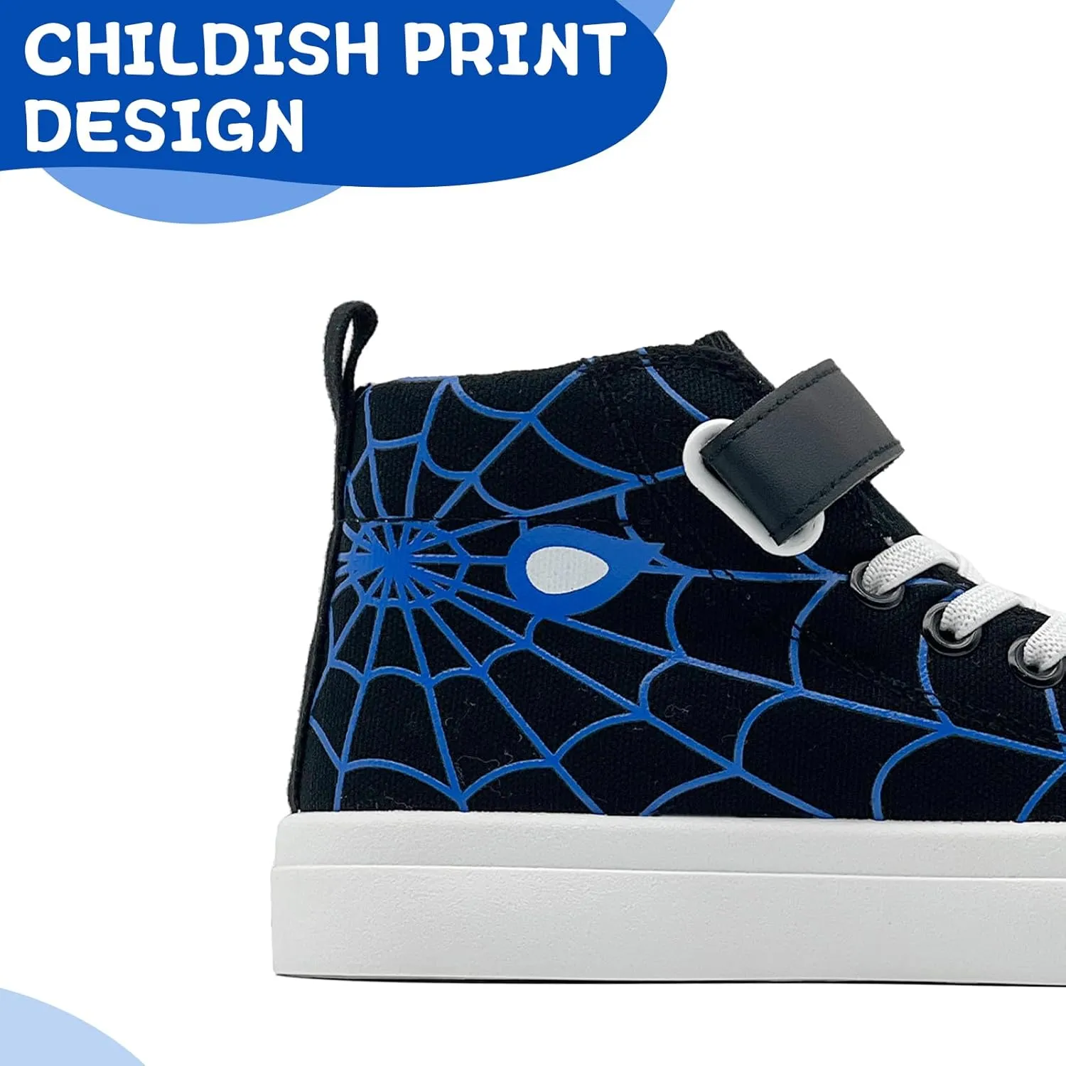 Sharllen Kid Canvas High Top Spider Sneakers Classic Adjustable Strap Lace up Shoes for Boys Girls Casual Tennis Kids Athletic Basketball Running Walking Shoes