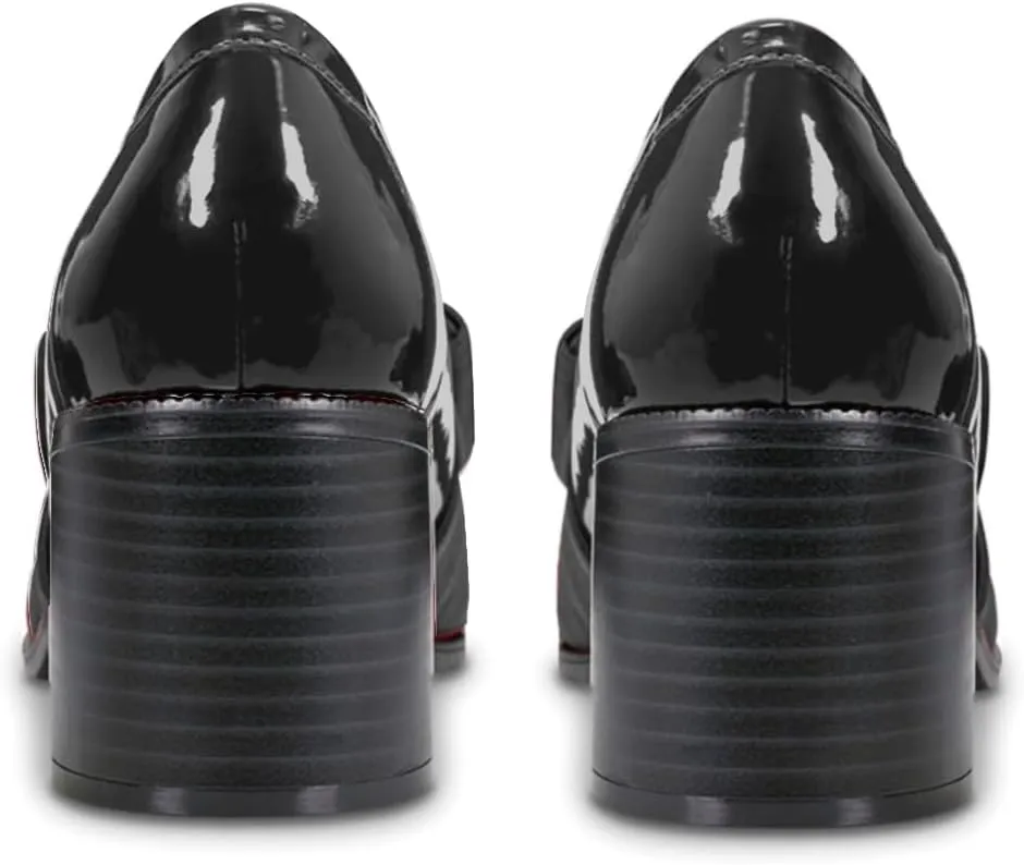 SHODENSE Women Chunky Stacked Heel Bow Pumps Shoes Round Closed Toe Slip On Oxford Loafer Shoes Patent Leather Mid Block Heels Dress Loafer Two-Toned Office Work Penny Loafers Wedding Party 4-11 M US