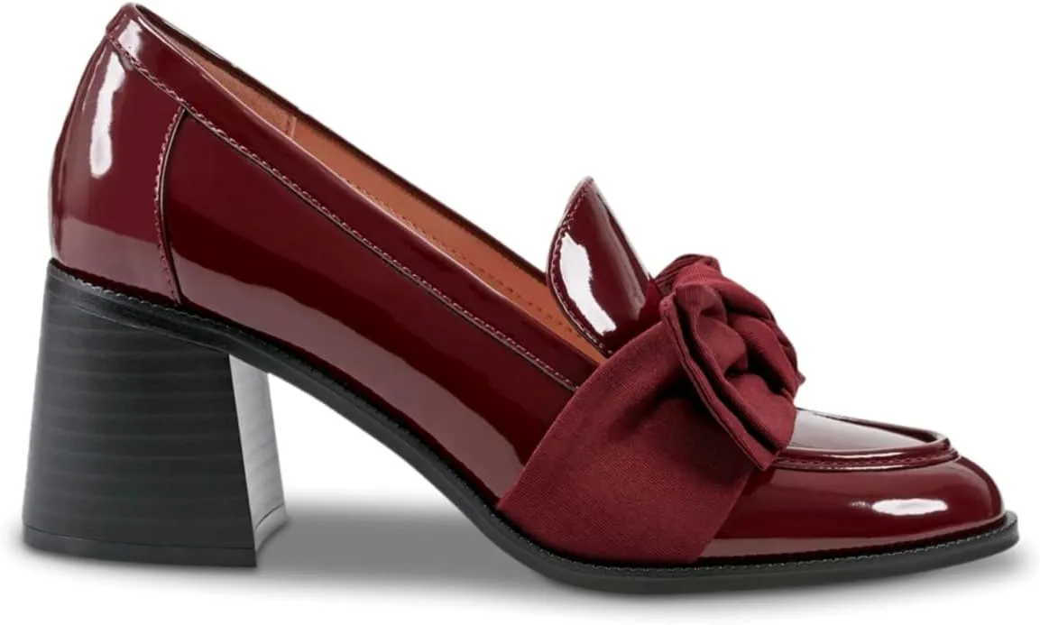 SHODENSE Women Chunky Stacked Heel Bow Pumps Shoes Round Closed Toe Slip On Oxford Loafer Shoes Patent Leather Mid Block Heels Dress Loafer Two-Toned Office Work Penny Loafers Wedding Party 4-11 M US