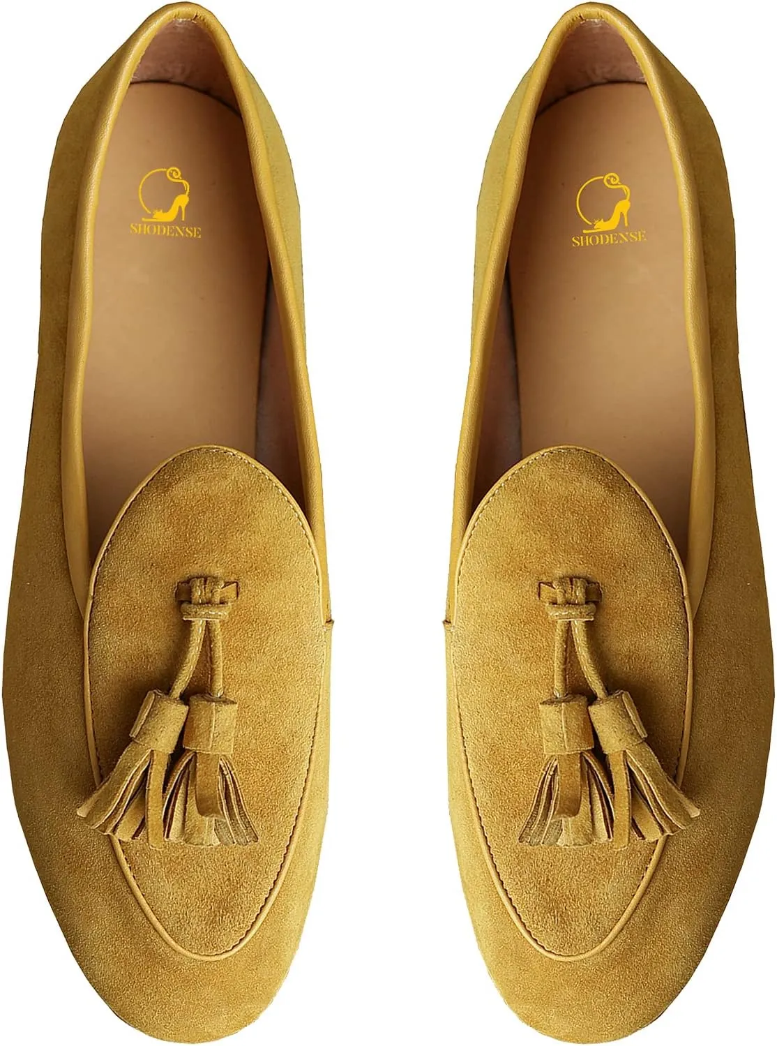 SHODENSE Women Low Chunky Heel Loafer Flats Suede Tassel Slip On Penny Loafers Round Closed Toe Block Heels Flat Shoes Comfortable Pointed Toe Ballet Flats Office Work Driver Flats Smoking 4-11 M US
