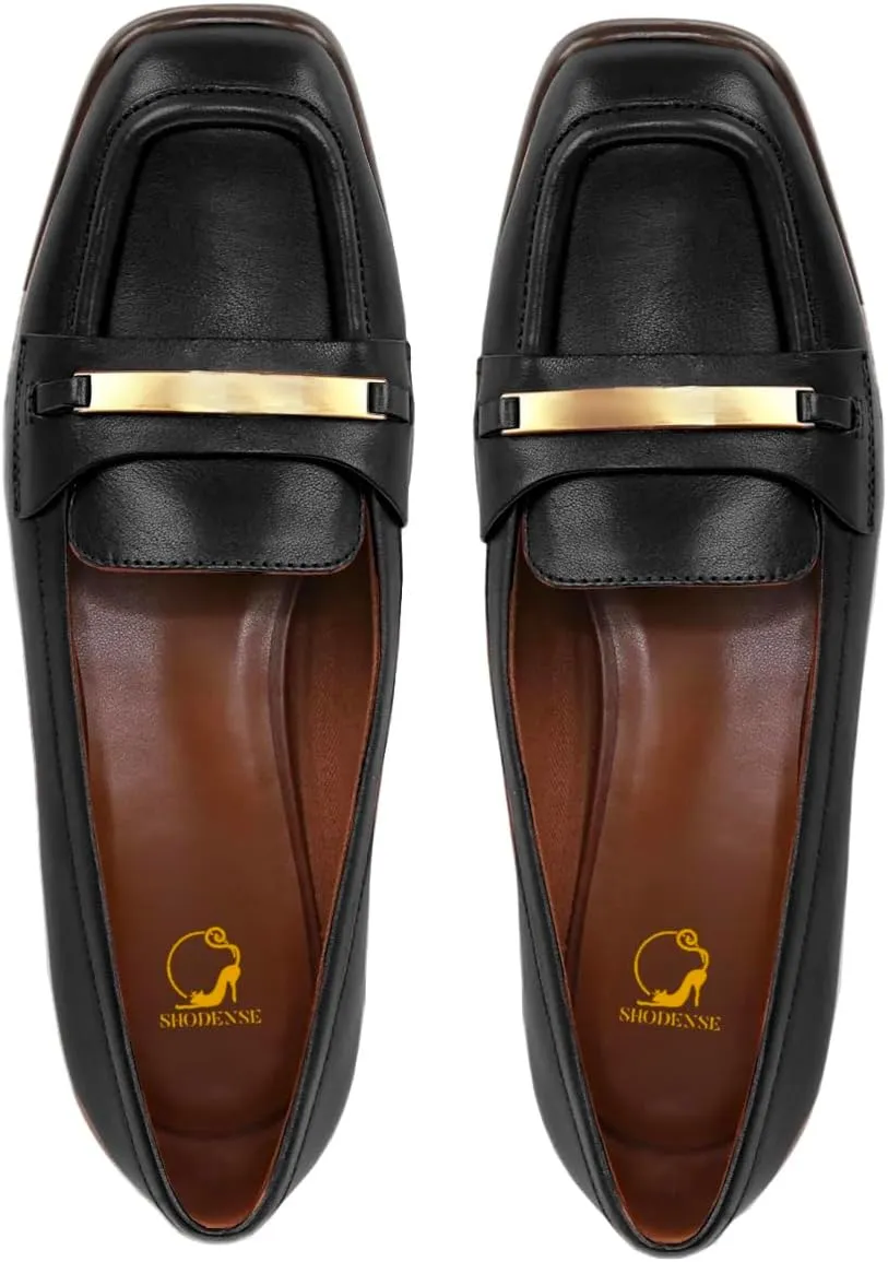 SHODENSE Women Square Toe Loafers Slip On Low Chunky Heel Penny Loafers Shoes Two Tone 1 inch Block Heel Dress Shoes Matte Vintage Classic Walking Drive Loafers Office Casual Size 4-11 M US