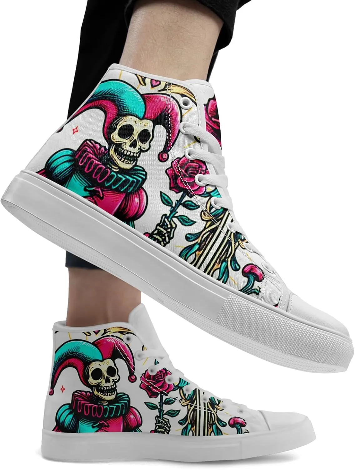 Skull Shoes for Women Men High Top Canvas Sneaker Punk Rock Joker Print Shoes Student Casual Walking Streetwear