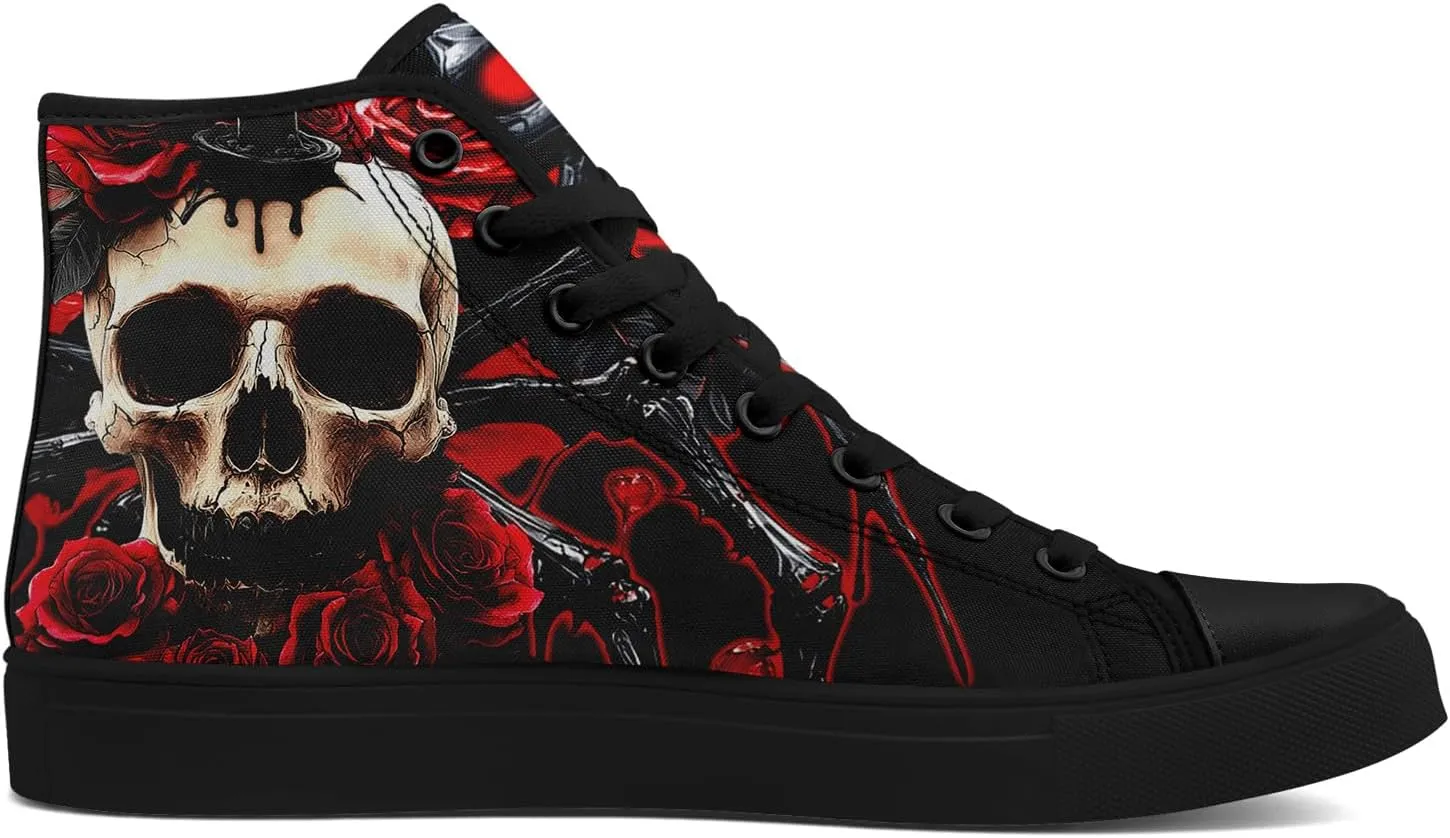 Skull Shoes for Women Men High Top Canvas Sneaker Punk Rock Joker Print Shoes Student Casual Walking Streetwear