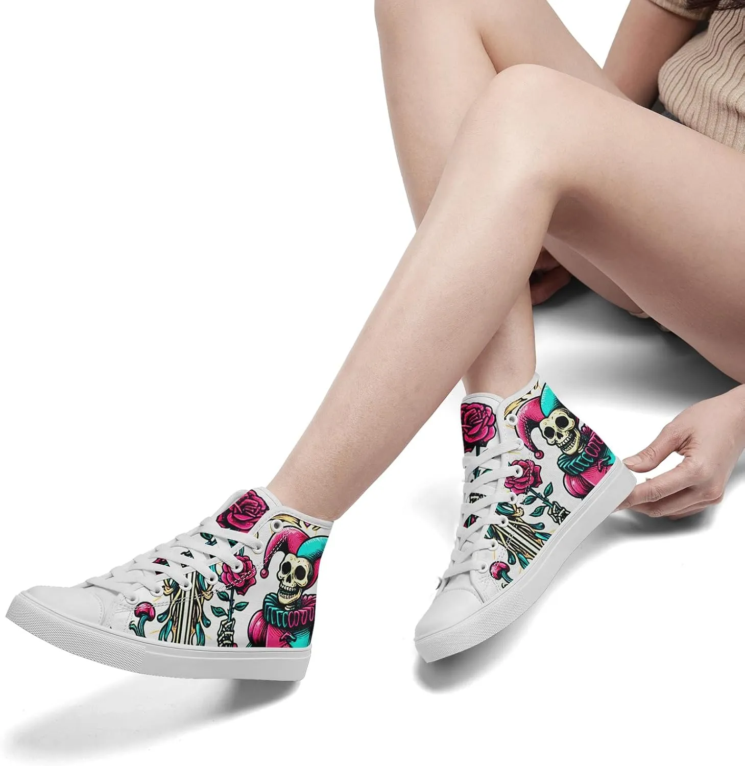 Skull Shoes for Women Men High Top Canvas Sneaker Punk Rock Joker Print Shoes Student Casual Walking Streetwear