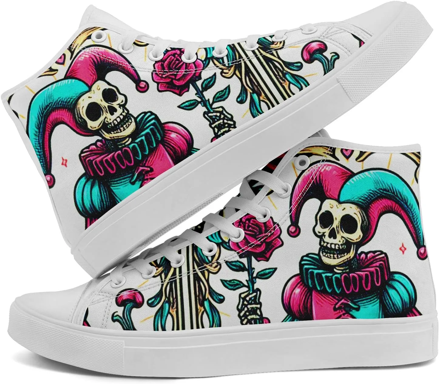 Skull Shoes for Women Men High Top Canvas Sneaker Punk Rock Joker Print Shoes Student Casual Walking Streetwear