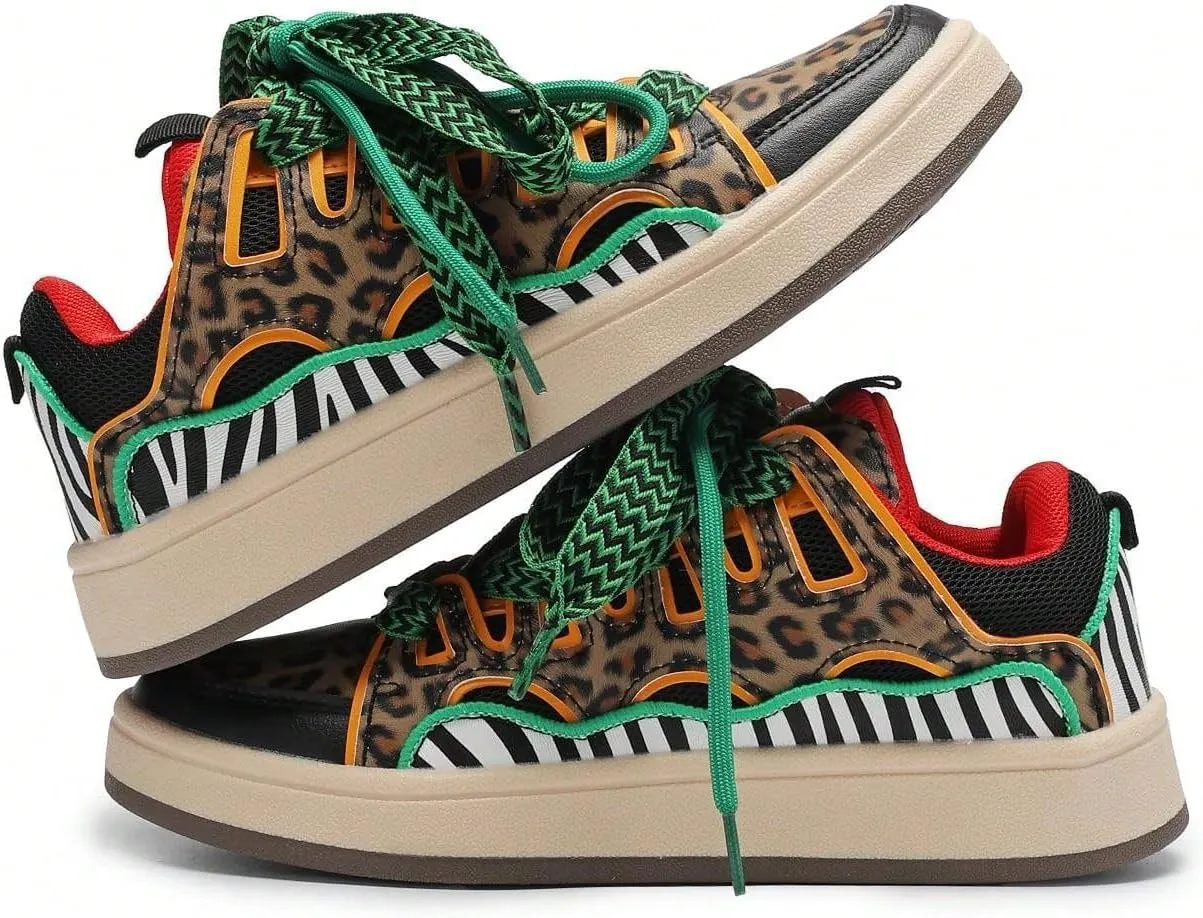 Sneakers for Women Casual Leopard Print Low-Top Comfortable Sporty Flat Shoes, Suitable for All Seasons, Fashionable Couple Style, Plus Size