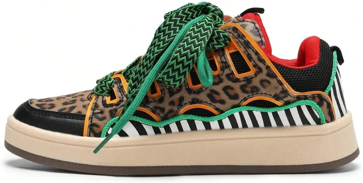 Sneakers for Women Casual Leopard Print Low-Top Comfortable Sporty Flat Shoes, Suitable for All Seasons, Fashionable Couple Style, Plus Size