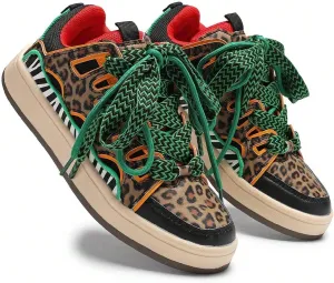 Sneakers for Women Casual Leopard Print Low-Top Comfortable Sporty Flat Shoes, Suitable for All Seasons, Fashionable Couple Style, Plus Size