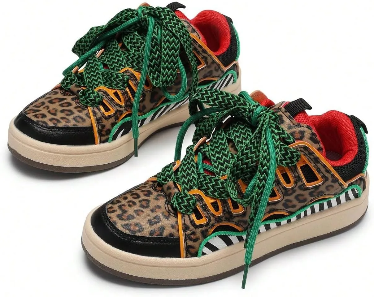 Sneakers for Women Casual Leopard Print Low-Top Comfortable Sporty Flat Shoes, Suitable for All Seasons, Fashionable Couple Style, Plus Size