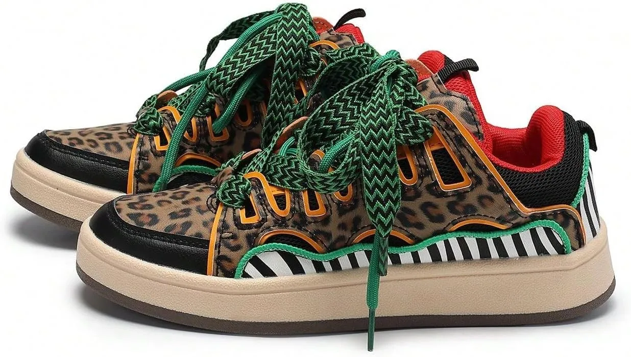 Sneakers for Women Casual Leopard Print Low-Top Comfortable Sporty Flat Shoes, Suitable for All Seasons, Fashionable Couple Style, Plus Size
