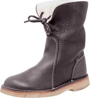 Snow Boots for Women Mid Calf,Warm Fur Lined Winter Boots Casual Lace Up Wide Calf Boots Waterproof Leather Boots