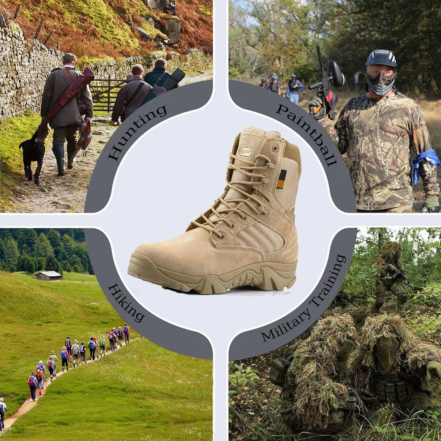 Tactical Combat Boots with Side Zipper | Waterproof, Slip-Resistant, Lightweight Military Boots for Hiking, Trekking, & Work