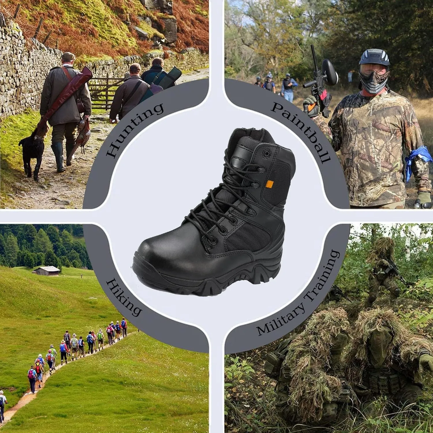 Tactical Combat Boots with Side Zipper | Waterproof, Slip-Resistant, Lightweight Military Boots for Hiking, Trekking, & Work