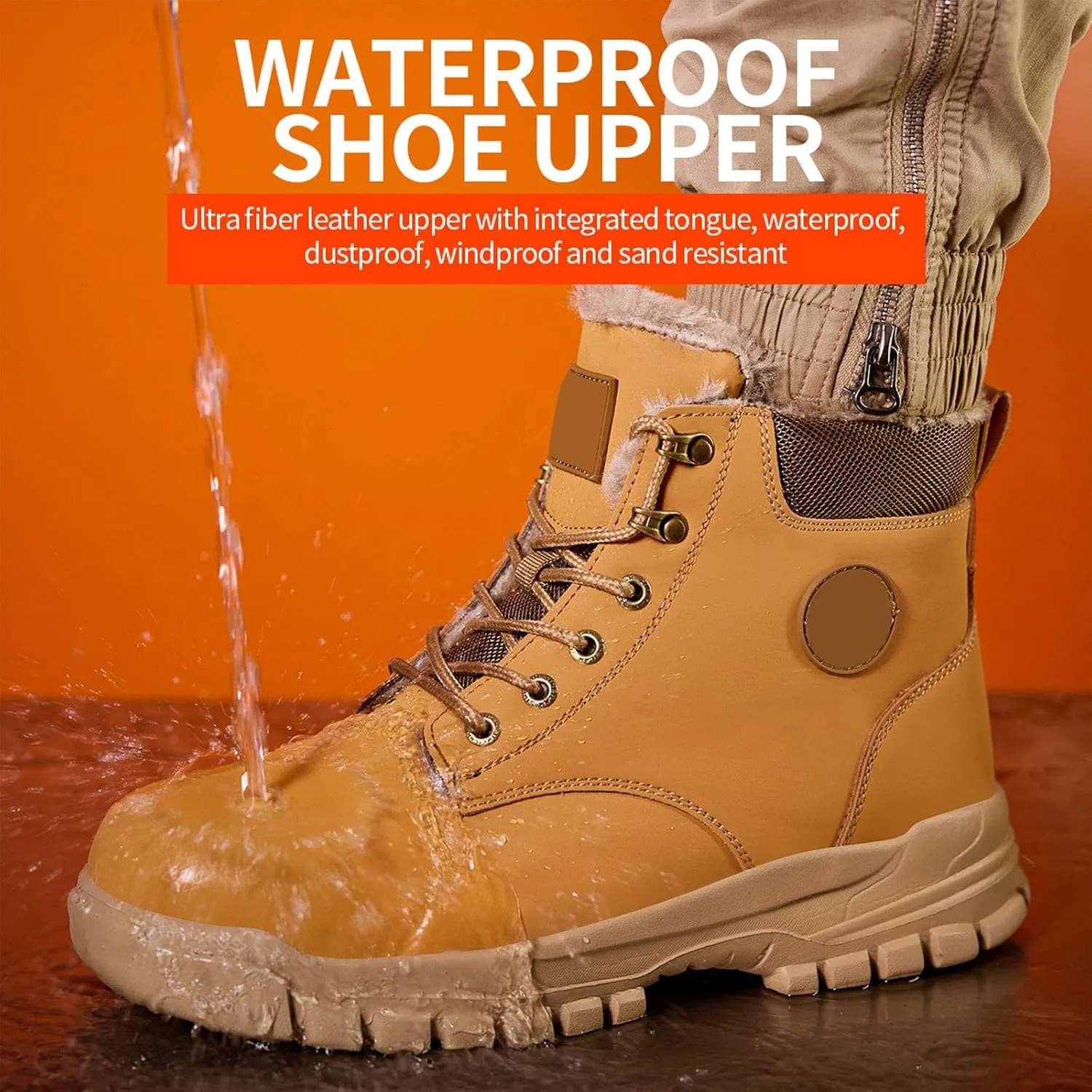 Thick Bottom Non Slip Boots for Men Fleece Lined Warm Ankle Boots Lace Up Non Slip Winter Cold Weather Hiking Boots Men