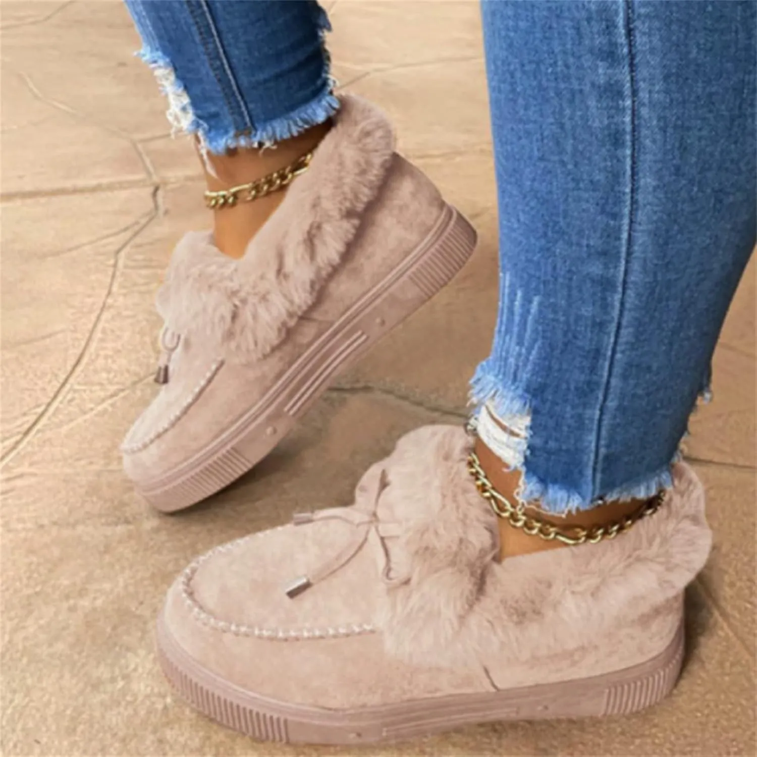 Winter Boots For Women 2024 Fashion Slip On Warm Snow Ankle Booties Fur Lined Thickening Comfortable Loafers Shoes