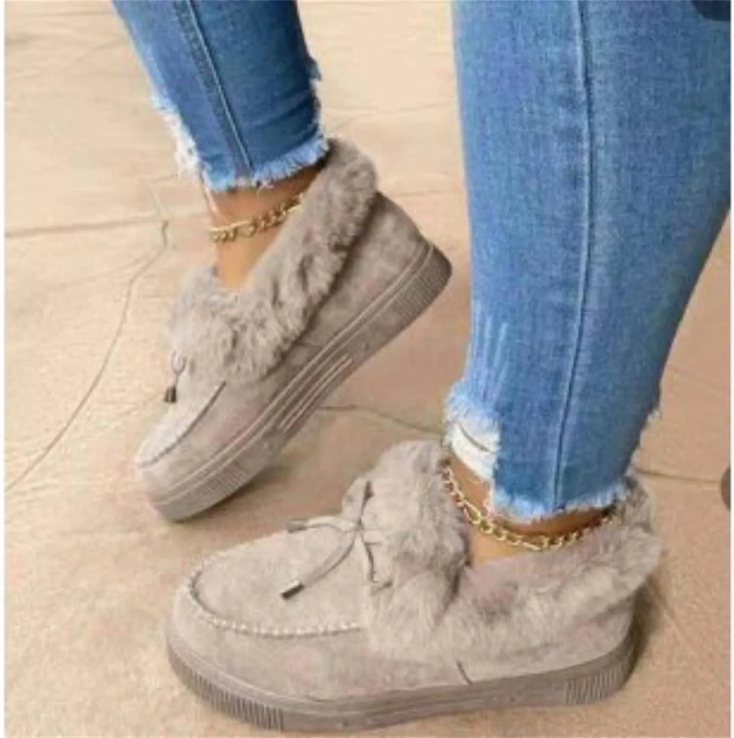 Winter Boots For Women 2024 Fashion Warm Fur Lined Snow Ankle Boots Short Booties Comfortable Slip On Loafers Shoes