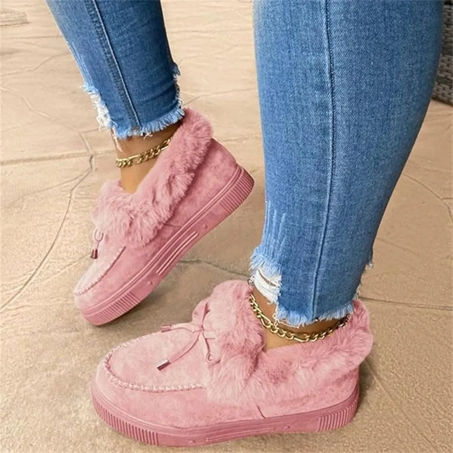 Winter Boots For Women 2024 Fashion Warm Fur Lined Snow Ankle Boots Short Booties Comfortable Slip On Loafers Shoes