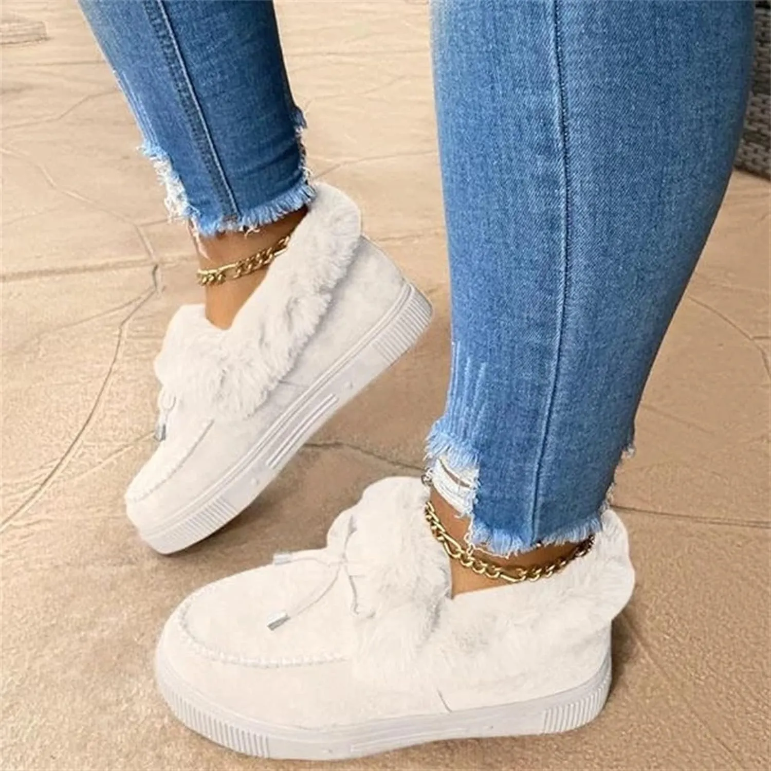 Winter Boots For Women 2024 Warm Fur Lined Snow Ankle Boots Outdoor Short Booties Fashion Slip On Loafers Shoes
