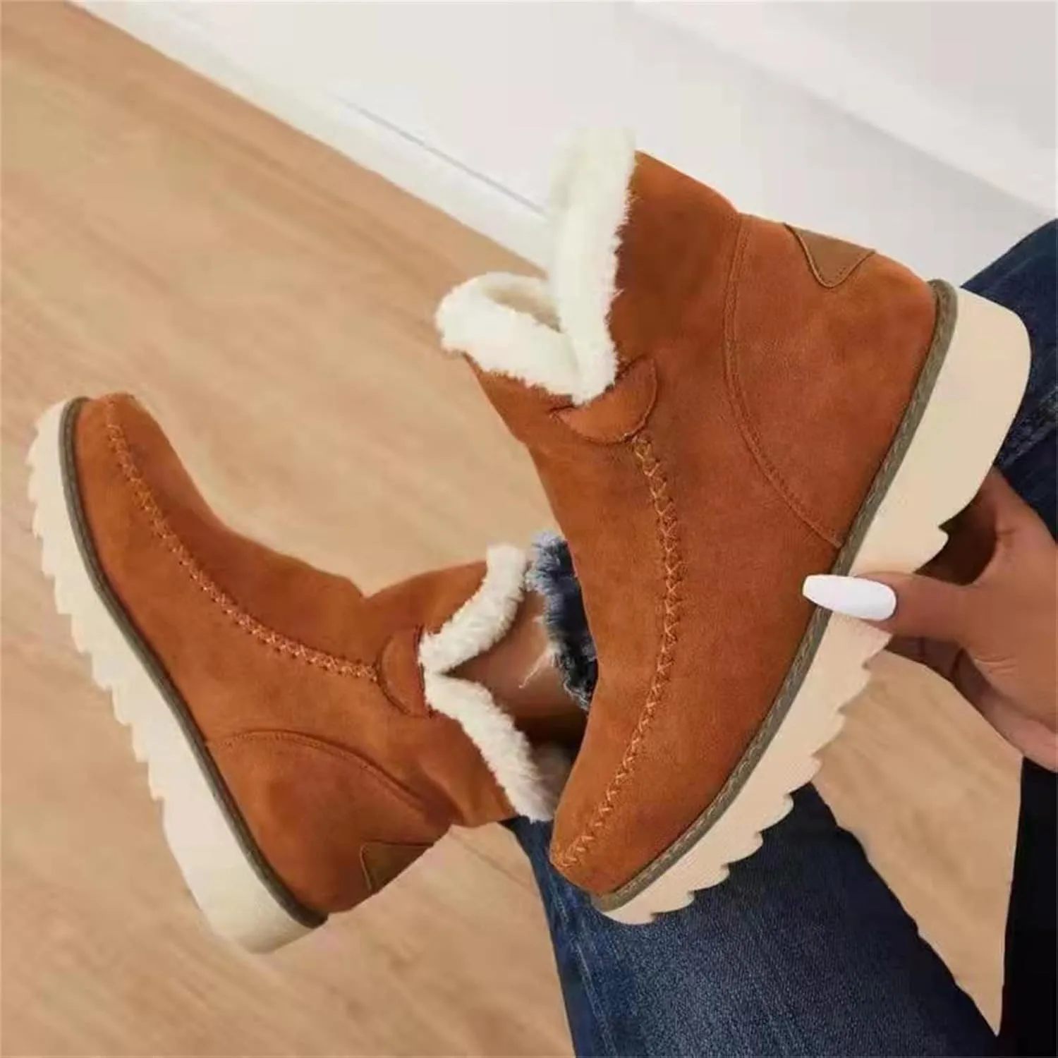 Winter Dress Boots For Women 2024 Warm Fur Lined Snow Boots Outdoor Short Ankle Booties Slip On Fashion Loafers Shoes