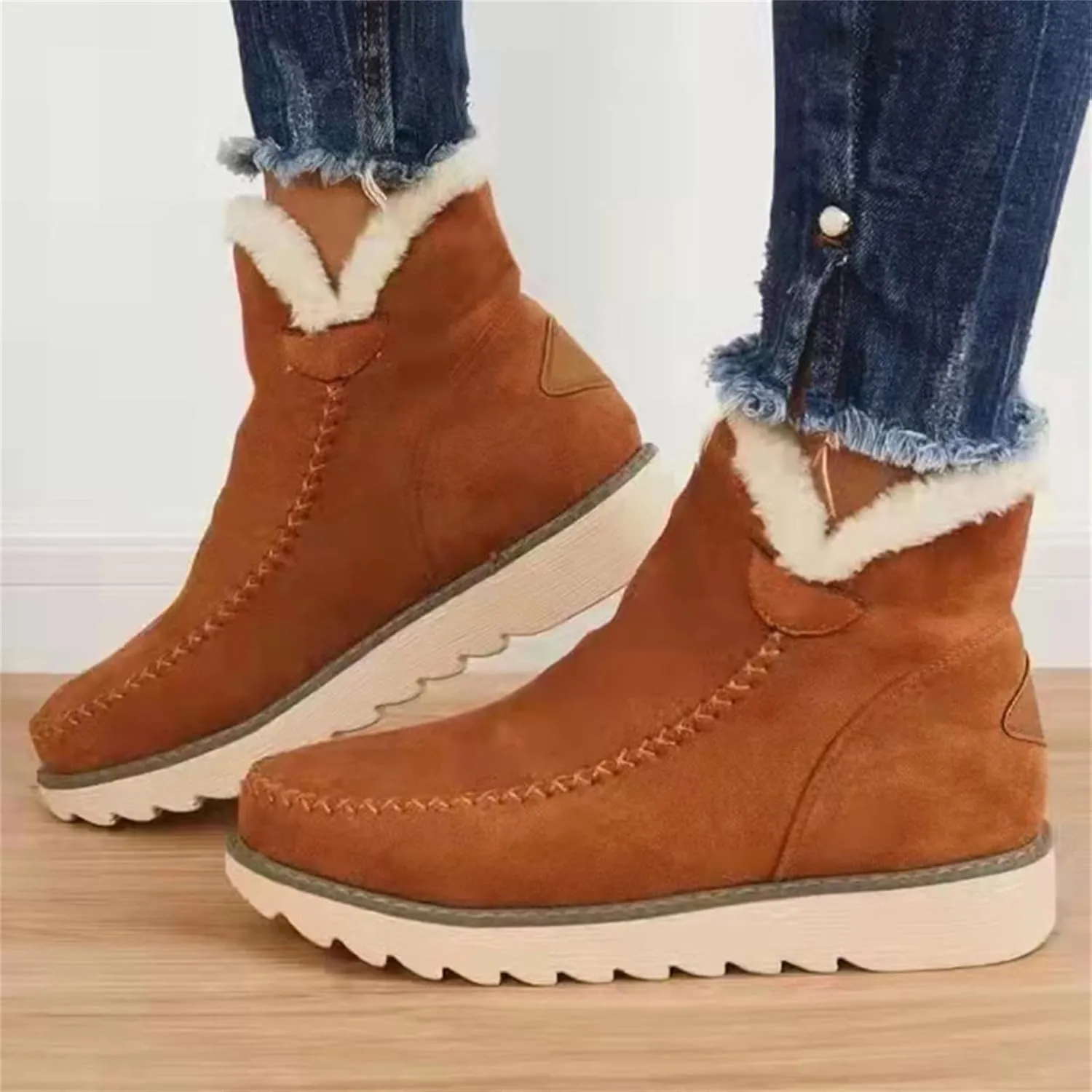 Winter Dress Boots For Women 2024 Warm Fur Lined Snow Boots Outdoor Short Ankle Booties Slip On Fashion Loafers Shoes