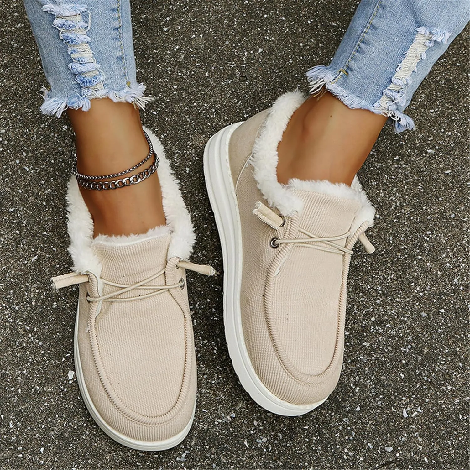 Winter Fashion Boots For Women 2024 Casual Slip-on Warm Loafers Shoes Faux Fur-Lined Comfortable Snow Ankle Booties