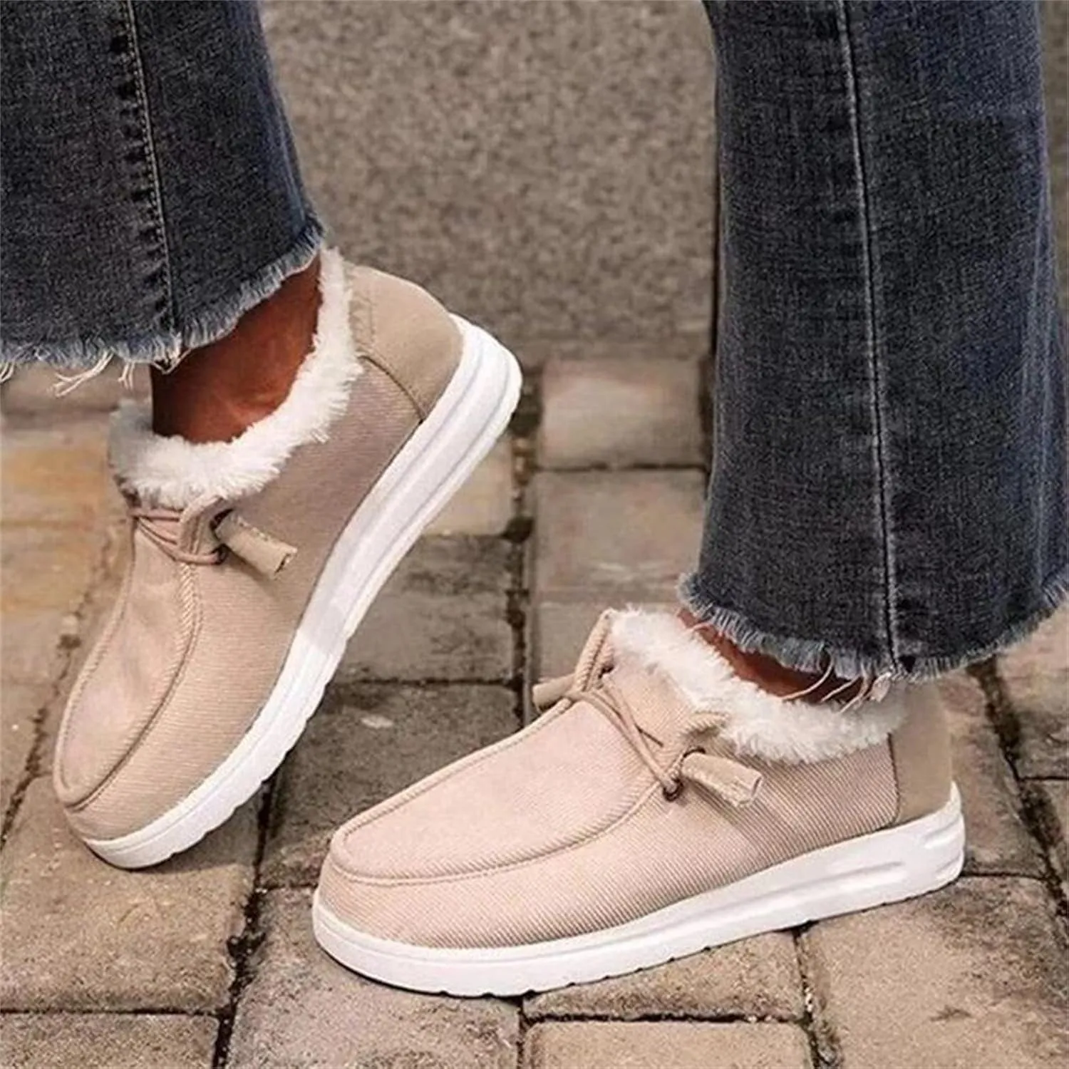 Winter Fashion Boots For Women 2024 Casual Slip-on Warm Loafers Shoes Faux Fur-Lined Comfortable Snow Ankle Booties