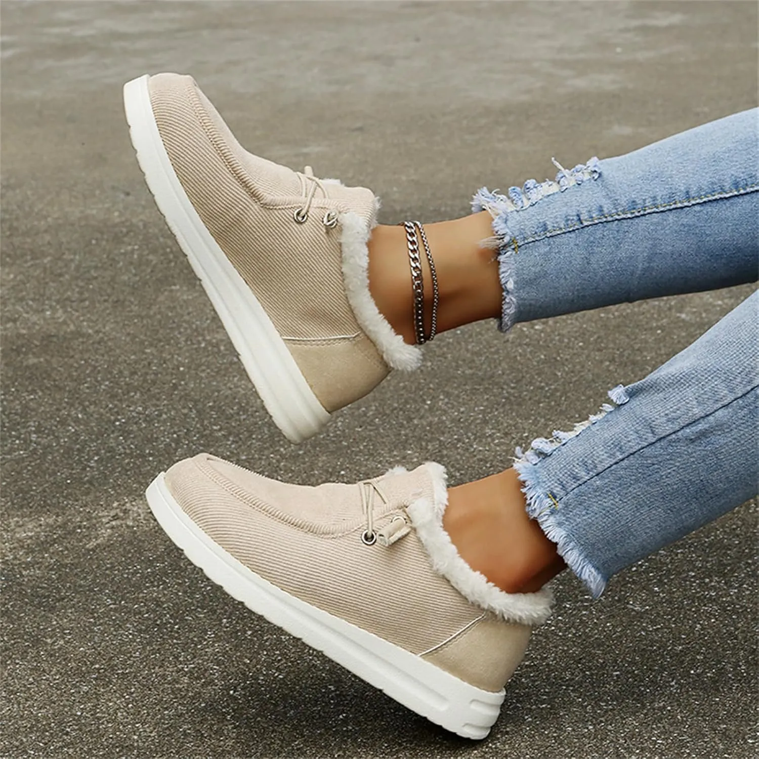 Winter Fashion Boots For Women 2024 Casual Slip-on Warm Loafers Shoes Faux Fur-Lined Comfortable Snow Ankle Booties
