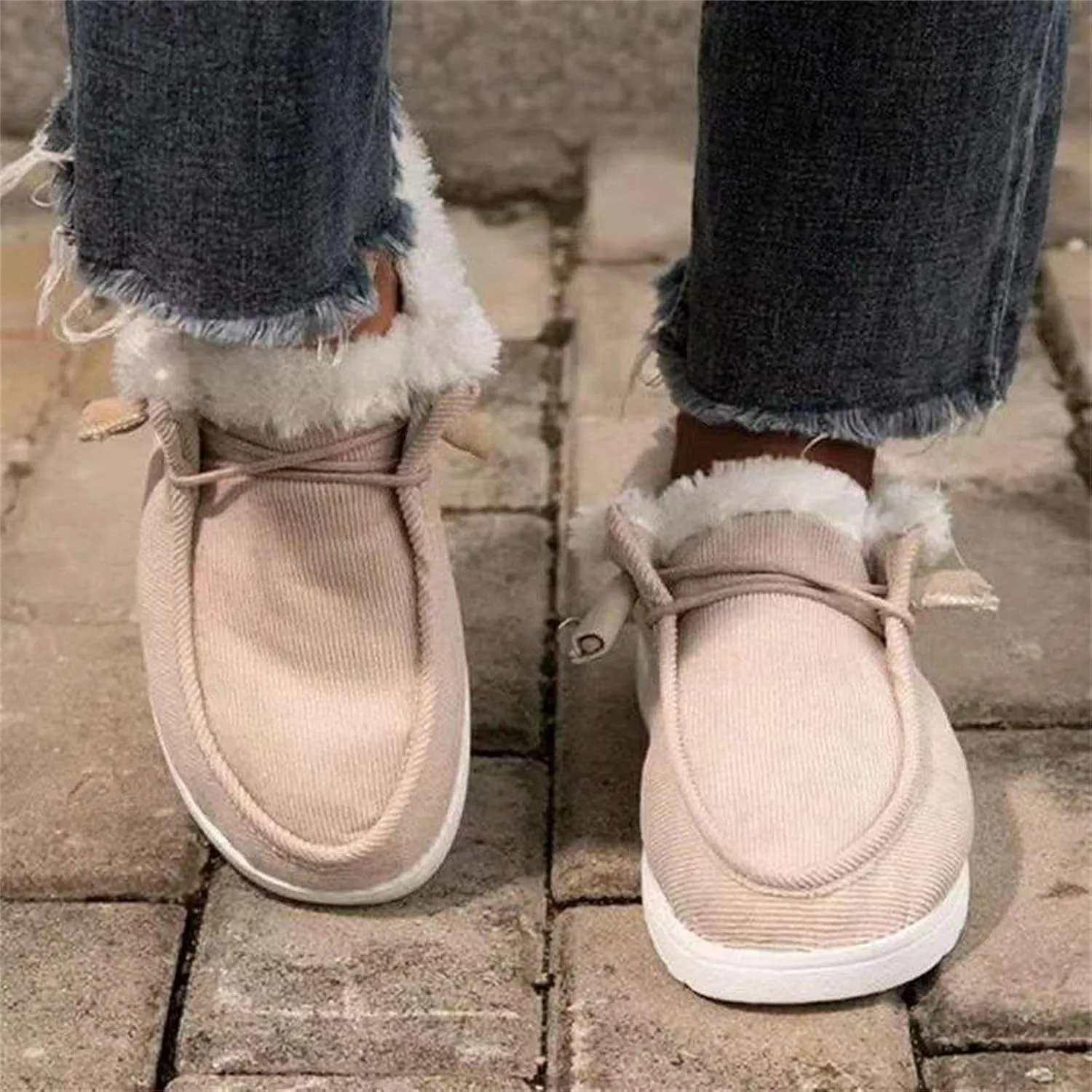 Winter Fashion Boots For Women 2024 Casual Slip-on Warm Loafers Shoes Faux Fur-Lined Comfortable Snow Ankle Booties