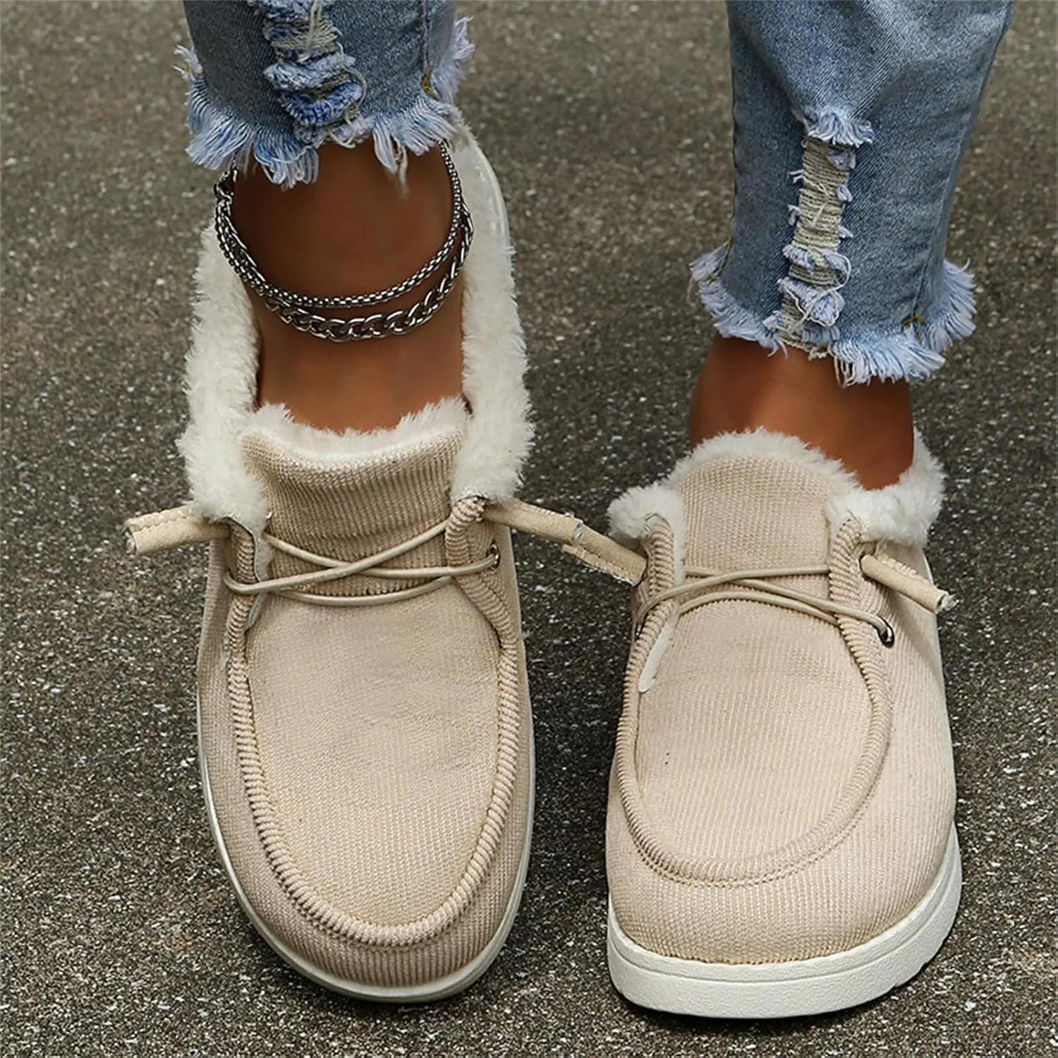 Winter Fashion Boots For Women 2024 Casual Slip-on Warm Loafers Shoes Faux Fur-Lined Comfortable Snow Ankle Booties