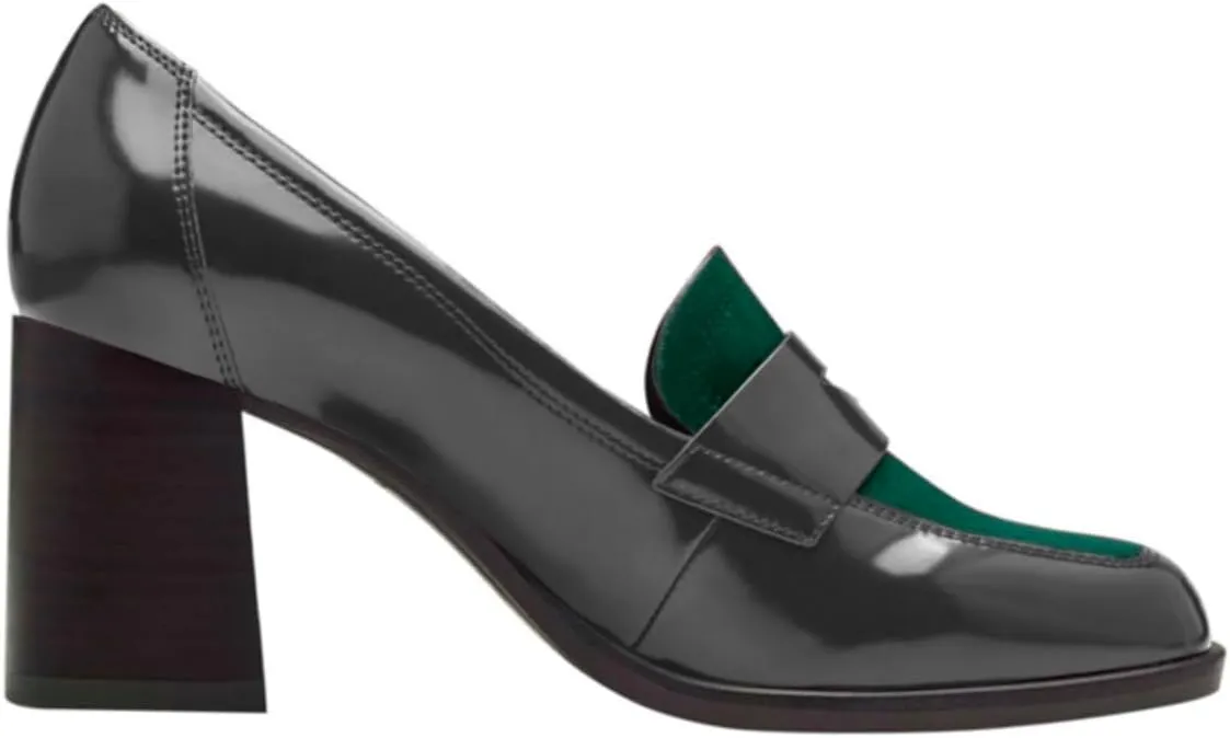 Women Chunky Block Heel Loafer Pumps Square Toe Slip On Loafer High Heels Patchwork Patent Suede Office Loafers Pumps 3 inch Thick Heels Penny Loafers Classic Retro Comfy 4-11 M US
