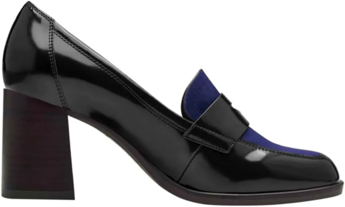 Women Chunky Block Heel Loafer Pumps Square Toe Slip On Loafer High Heels Patchwork Patent Suede Office Loafers Pumps 3 inch Thick Heels Penny Loafers Classic Retro Comfy 4-11 M US