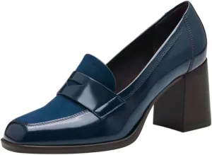 Women Chunky Block Heel Loafer Pumps Square Toe Slip On Loafer High Heels Patchwork Patent Suede Office Loafers Pumps 3 inch Thick Heels Penny Loafers Classic Retro Comfy 4-11 M US