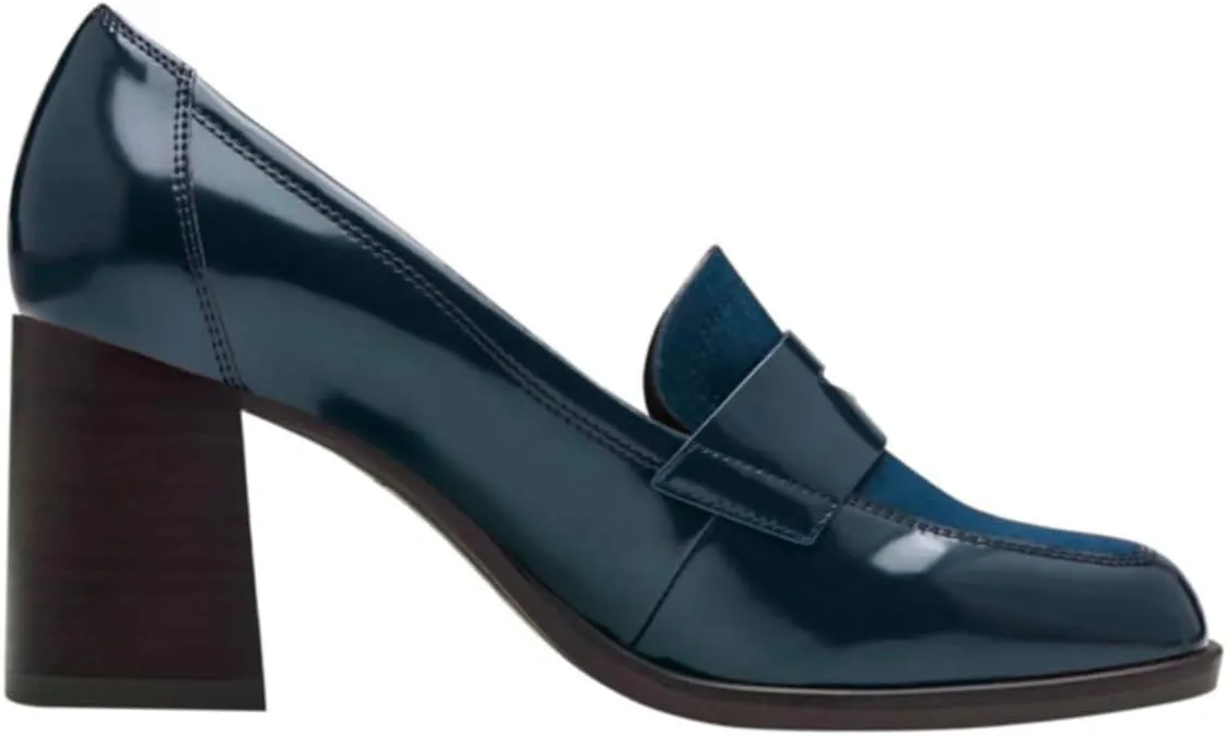 Women Chunky Block Heel Loafer Pumps Square Toe Slip On Loafer High Heels Patchwork Patent Suede Office Loafers Pumps 3 inch Thick Heels Penny Loafers Classic Retro Comfy 4-11 M US