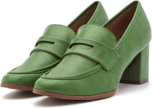 Women Chunky Block Heel Loafers Pumps Round Closed Toe Slip On Oxford Loafer Shoes Mid Heel Classic Work Pumps for Office Ladies Matte Leather Formal Business Dress Shoe Vintage 4-11 M US
