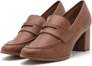 Women Chunky Block Heel Loafers Pumps Round Closed Toe Slip On Oxford Loafer Shoes Mid Heel Classic Work Pumps for Office Ladies Matte Leather Formal Business Dress Shoe Vintage 4-11 M US