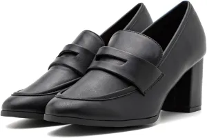 Women Chunky Block Heel Loafers Pumps Round Closed Toe Slip On Oxford Loafer Shoes Mid Heel Classic Work Pumps for Office Ladies Matte Leather Formal Business Dress Shoe Vintage 4-11 M US