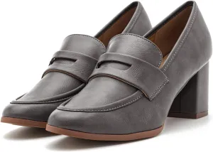 Women Chunky Block Heel Loafers Pumps Round Closed Toe Slip On Oxford Loafer Shoes Mid Heel Classic Work Pumps for Office Ladies Matte Leather Formal Business Dress Shoe Vintage 4-11 M US