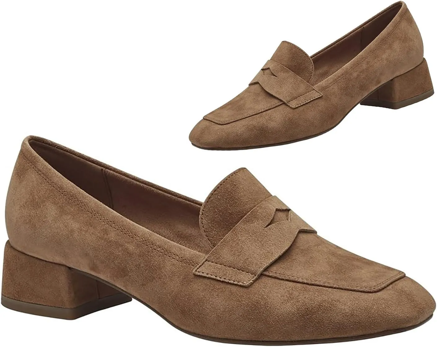Women Low Chunky Heel Loafers Shoes Square Toe Matte Slip On Penny Loafers 1 inch Block Low Heel Dress Shoes Casual Classic Comfy Loafer Pumps Office Ladies Work Basic 4-11 M US