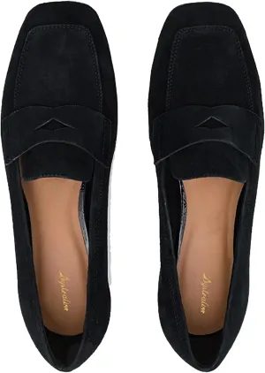 Women Low Chunky Heel Loafers Shoes Square Toe Matte Slip On Penny Loafers 1 inch Block Low Heel Dress Shoes Casual Classic Comfy Loafer Pumps Office Ladies Work Basic 4-11 M US