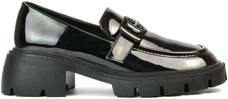 Womens Chunky Sole Loafers Ladies Slip On Low Heel Platform Pumps Felixble Cussioned Sole Buckle Shoes Size 3-8