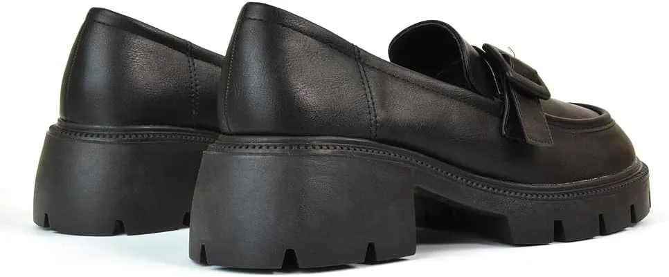 Womens Chunky Sole Loafers Ladies Slip On Low Heel Platform Pumps Felixble Cussioned Sole Buckle Shoes Size 3-8