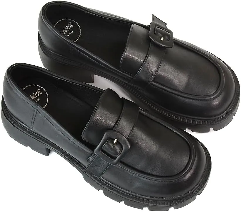 Womens Chunky Sole Loafers Ladies Slip On Low Heel Platform Pumps Felixble Cussioned Sole Buckle Shoes Size 3-8