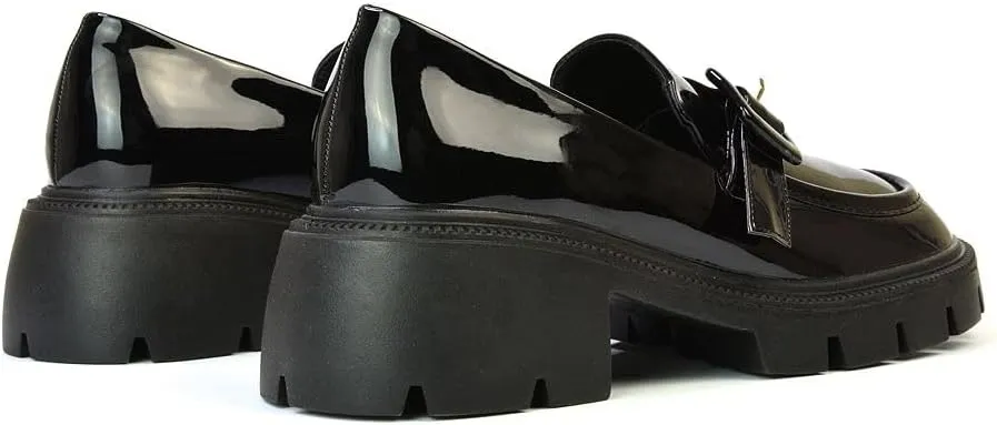 Womens Chunky Sole Loafers Ladies Slip On Low Heel Platform Pumps Felixble Cussioned Sole Buckle Shoes Size 3-8