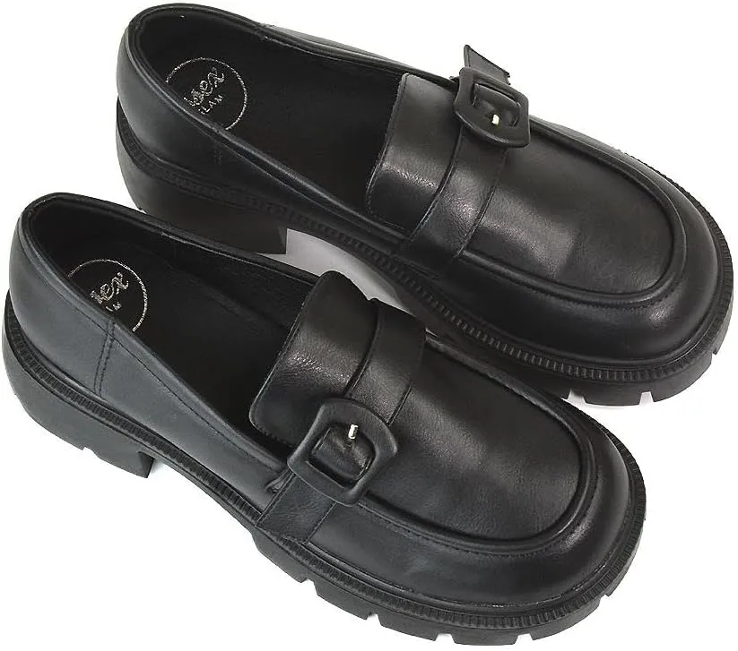 Womens Chunky Sole Loafers Ladies Slip On Low Heel Platform Pumps Felixble Cussioned Sole Buckle Shoes Size 5-10