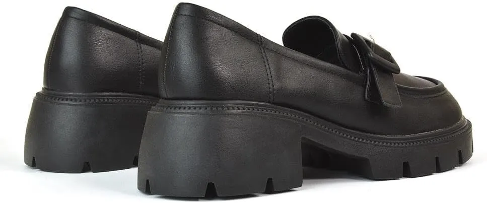 Womens Chunky Sole Loafers Ladies Slip On Low Heel Platform Pumps Felixble Cussioned Sole Buckle Shoes Size 5-10